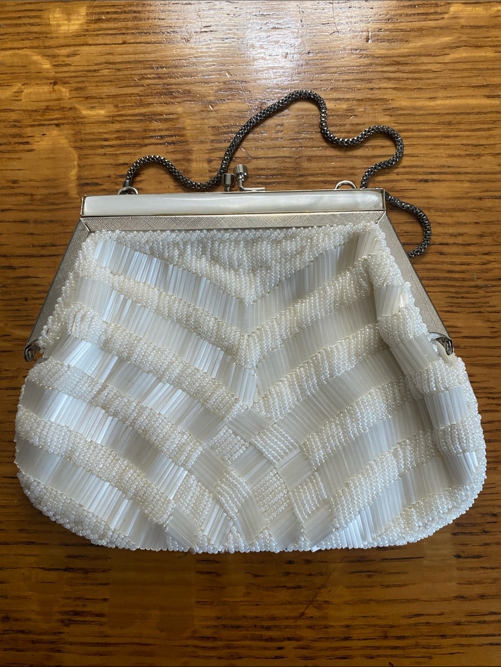 Classic White Beaded Evening Clutch - Women's Bag
